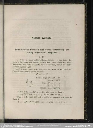 Viertes Kapitel. Geometrische Formeln und deren Anwendung zur Lösung praktischer Aufgaben