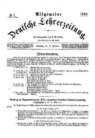 Nachtrag zur Tagesordnung der XVI. allgemeinen deutschen Lehrerversammlung