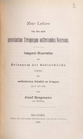 Zur Lehre von den nach psychischen Erregungen auftretenden Neurosen ...