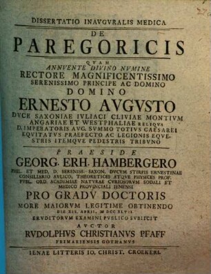 Dissertatio Inavgvralis Medica De Paregoricis