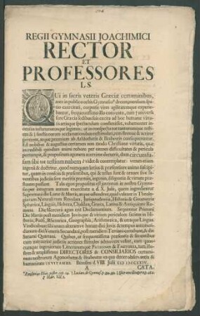 1724: Regii Gymnasii Joachimici Rector et Professores