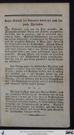 Beym Schlusse des Abdruckes finden wir noch folgende Tatsachen.