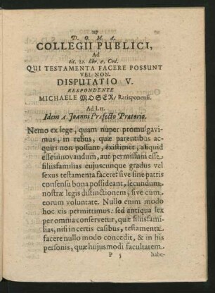Disputatio V. Respondente Michaele Moser