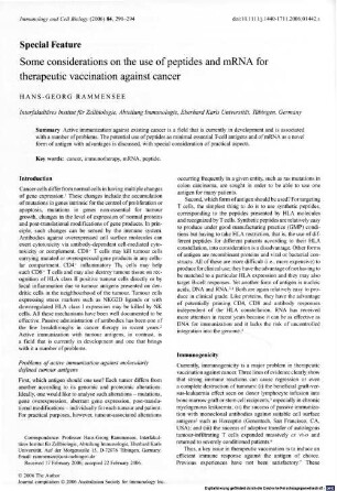 Some considerations on the use of peptides and mRNA for therapeutic vaccination against cancer
