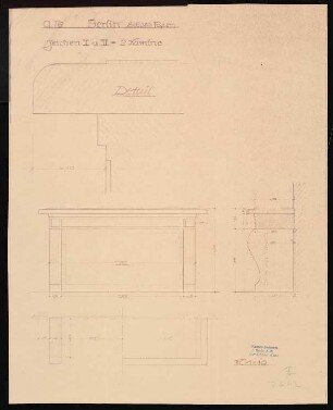 Schloss Posen, Posen Umbau: Ansicht, Grundriss, Schnitt und Detail 2 Kamine 1:10, 1:1