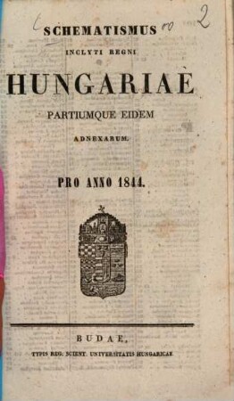 Schematismus inclyti regni Hungariae ... : Pro anno 1844