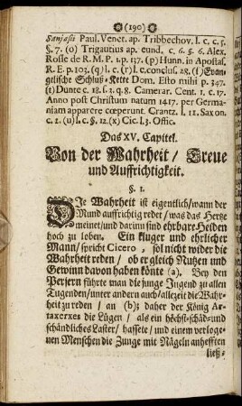 Das XV. Capitel. Von der Wahrheit, Treue und Auffrichtigkeit