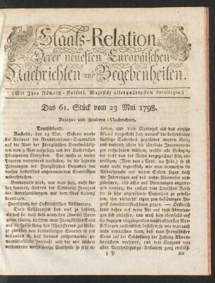 Das 61. Stück vom 23. May 1798 - Das 70. Stück vom 13. Juny 1789