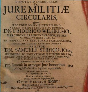 Disputatio Inauguralis De Jure Militiæ Circularis
