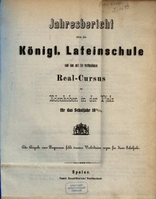 Jahresbericht über die Königliche Lateinschule zu Edenkoben in der Pfalz : für das Schuljahr ..., 1875/76