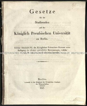 Abschnitt VI der Königlichen Statuten für die Studierenden an der Königlich Preußischen Universität zu Berlin