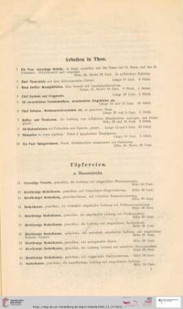 Arbeiten in Thon und Töpfereien (Nr. 1 - 40)