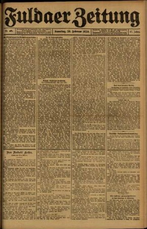 Erste Ausgabe vom Samstag, den 28. Februar 1920.