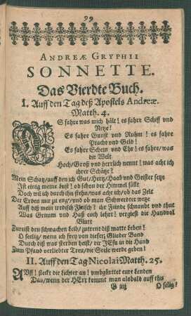 Andreae Gryphii Sonnette. Das Vierdte Buch.