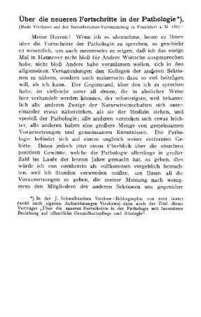 Über die neueren Fortschritte in der Pathologie