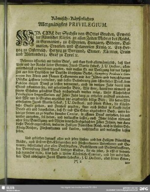 Römisch-Käyserliches Allergnädigstes Privilegium