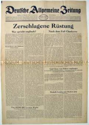 Tageszeitung "Deutsche Allgemeine Zeitung" überwiegend zur Kriegslage an der Ostfront