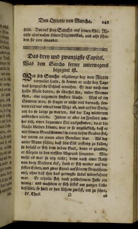 Das drey und zwanzigste Capitel. Was dem Sancho ferner unterwegens begegnet ist.
