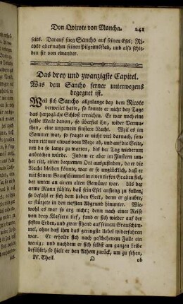 Das drey und zwanzigste Capitel. Was dem Sancho ferner unterwegens begegnet ist.