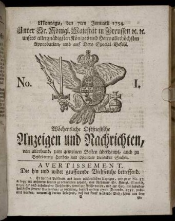 No. 1. Montags, den 7ten Januarii, 1754.