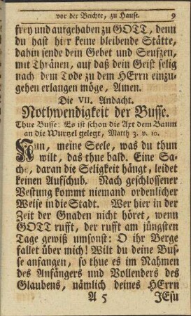 Die VII. Andacht. Nothwendigkeit der Busse.
