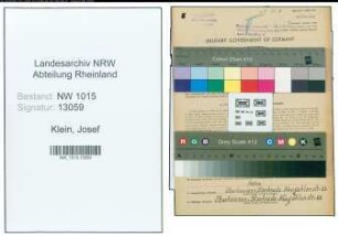 Entnazifizierung Josef Klein , geb. 24.08.1904 (Schaffner)