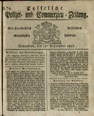 Nr. 74, Sonnabend, den 13ten September 1817