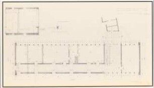 Grünflächen an der Volksschule, Köln-Zollstock: Westtrakt: Grundriss Erdgeschoss 1:50, Stützenansicht 1:20 (Zeichnung des Architekten)