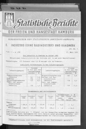 Die Industrie in Hamburg im Januar 1966 : Lfd. Nr. 7