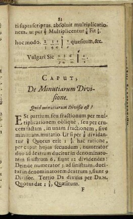 Caput [Quintum.] De Minutiarum Divisione.