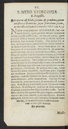 S. Myro Episcopus. 8. Augusti
