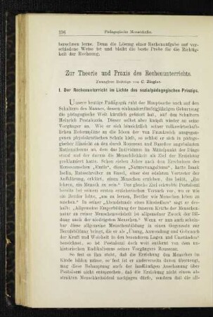 Zur Theorie und Praxis des Rechenunterrichts : zwanglose Beiträge