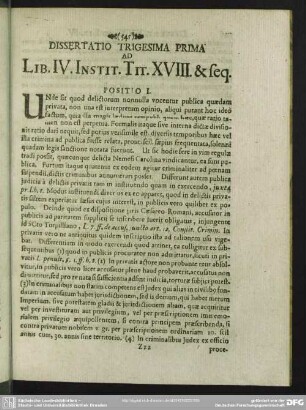 Dissertatio Trigesima Prima Ad Lib. IV. Instit. Tit. XVIII. & seq.