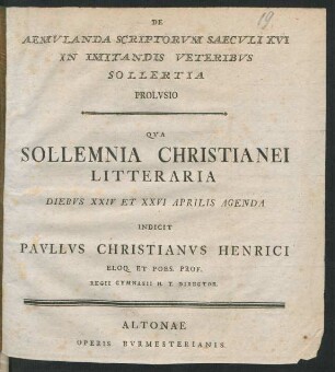 De Aemvlanda Scriptorvm Saecvli XVI In Imitandis Veteribvs Sollertia Prolvsio