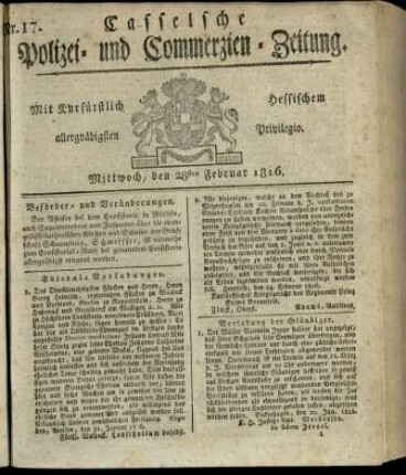 Nr. 17, Mittwoch, den 28sten Februar 1816