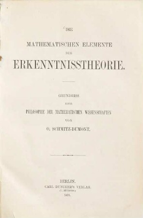 Die mathematischen Elemente der Erkenntnisstheorie