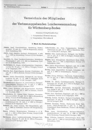 Verzeichnis der Mitglieder der Verfassunggebenden Landesversammlung Württemberg-Baden
