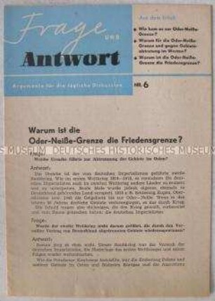 Propagandaschrift der SED zur Oder-Neiße-Grenze aus der Reihe "Frage und Antwort" (Nr. 6)