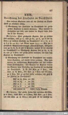 XXIX. Berechnung des Zinsfußes im Durchschnitt