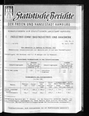 Die Industrie in Hamburg im Februar 1963 : Lfd. Nr. 9