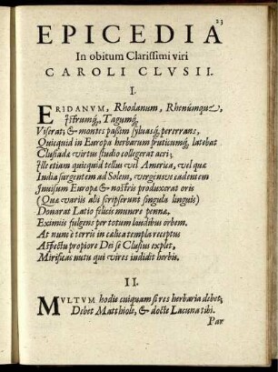 Epicedia In obitum Clarissimi viri Caroli Clusii.