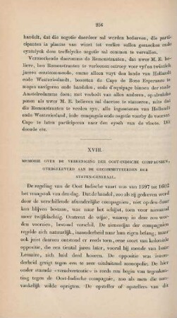 XVIII. Memorie over de vereeniging der Oost-Indische Compagnien, ...