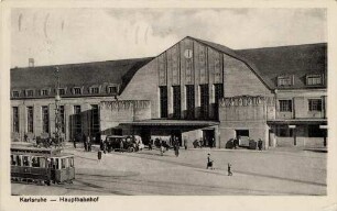 Postkartenalbum mit Motiven von Karlsruhe. "Karlsruhe. Hauptbahnhof"