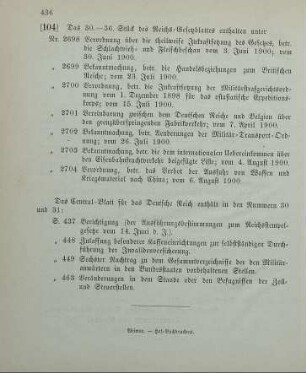 104. Das 30. - 36. Stück des Reichs-Gesetzblattes enthalten unter ...