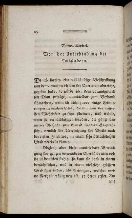 Drittes Kapitel. Von der Unterbindung der Pulsadern.