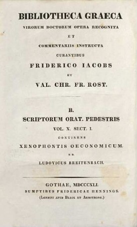 Xenophontis Opera omnia, 4,1. Continens Xenophontis Oeconomicum