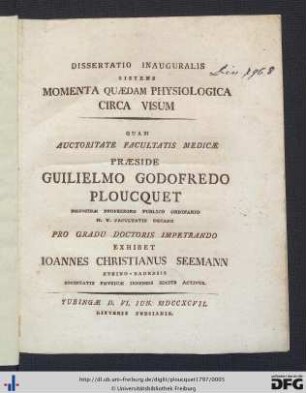 Dissertatio Inauguralis Momenta Quaedam Physiologica Circa Visum