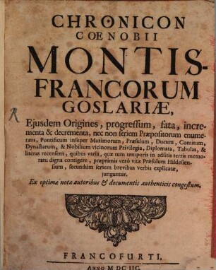 Chronicon coenobii Montis Francorum Goslariae