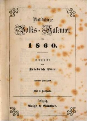 Plattdütsche Volks-Kalenner : for ..., 3. 1860