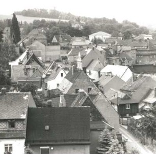 Colditz. Schloßgasse. Blick vom Turm der Stadtkirche St. Egidien